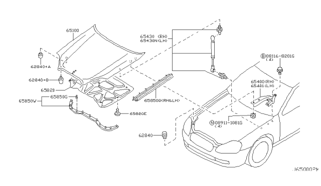 2002 Infiniti Q45 Hood Panel,Hinge & Fitting Diagram 1