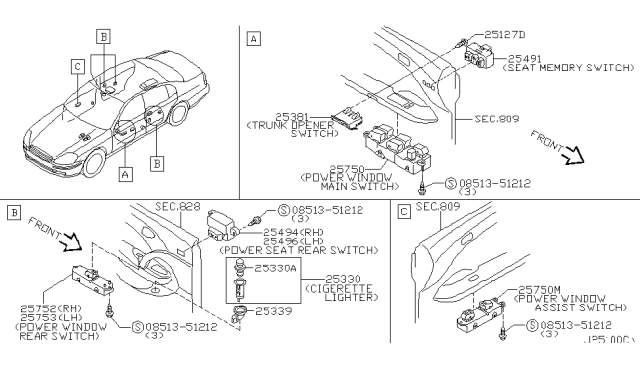 2002 Infiniti Q45 Cigarette Lighter Complete Diagram for 25331-AG001