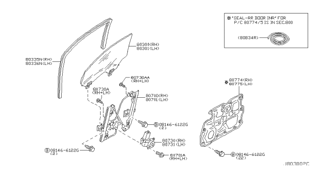 2005 Infiniti Q45 Front Door Window & Regulator Diagram