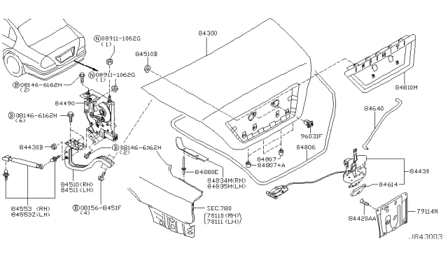 2002 Infiniti Q45 Trunk Lid & Fitting Diagram 2