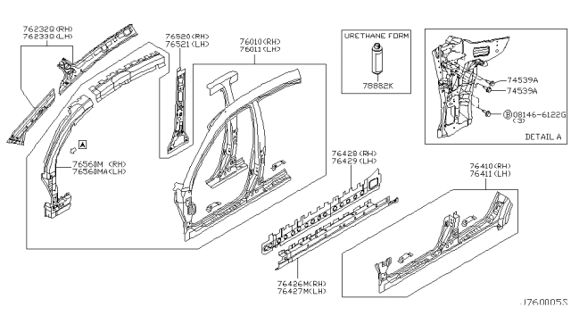 2002 Infiniti Q45 Brace Assembly Pillar Upper Hinge Diagram for 76261-AR000