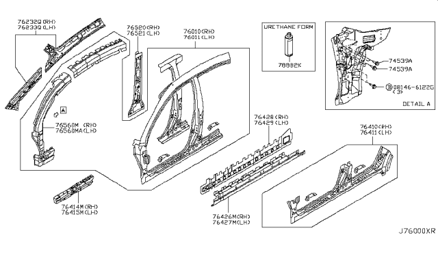 2005 Infiniti Q45 Body Assembly-Side,L Diagram for 76011-AR030