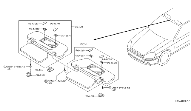 2003 Infiniti Q45 Driver Sun Visor Assembly Diagram for 96401-AR202