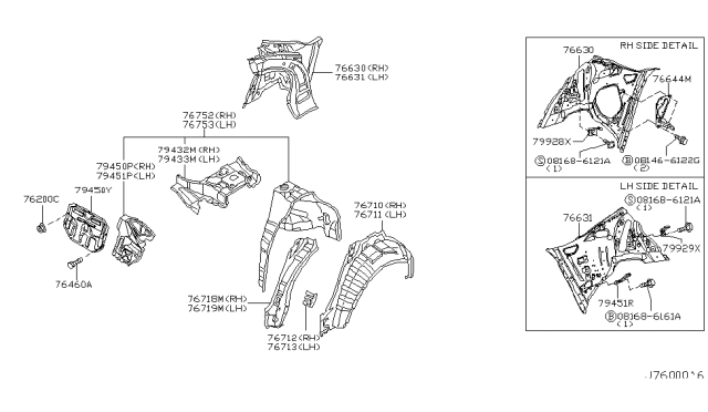 2005 Infiniti Q45 Wheel House - Rear, Inner R Diagram for 76750-AR230