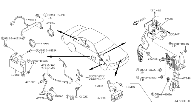 2002 Infiniti Q45 Module Assy-Anti Skid Diagram for 47850-AR200