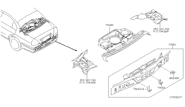 2005 Infiniti Q45 Parcel Shelf, W/REAR Waist Diagram for 79400-AR010