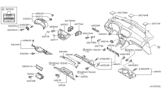 2004 Infiniti Q45 Instrument Panel,Pad & Cluster Lid Diagram 3