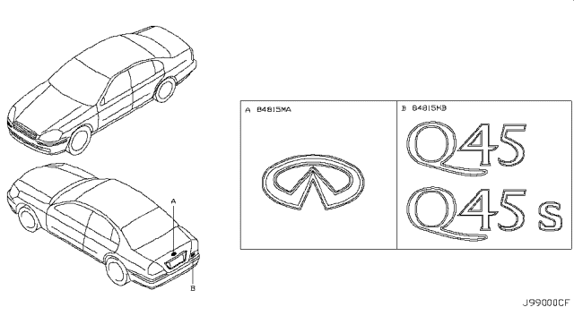 2005 Infiniti Q45 Trunk Lid Emblem Diagram for 84890-AR200
