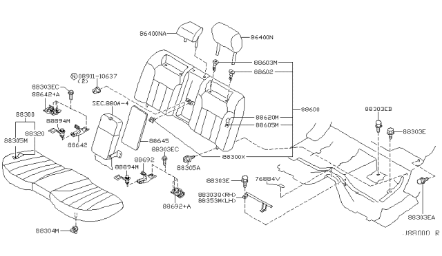 2004 Infiniti Q45 Back Re Seat C Diagram for 88600-AT600