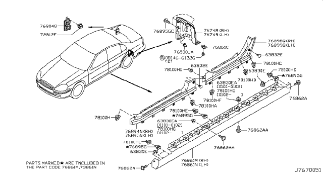 2003 Infiniti Q45 Mudguard-Sill Center,LH Diagram for 76851-AR008