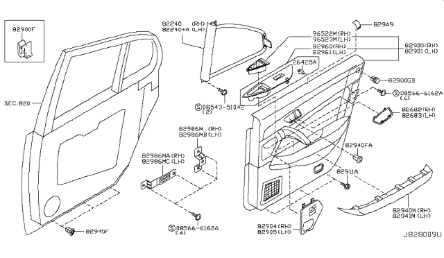 2004 Infiniti Q45 FINISHER Assembly Rear Door LH Diagram for 82901-AT804