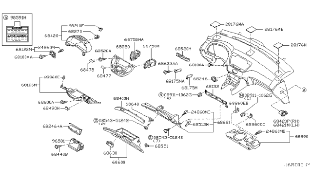 2003 Infiniti Q45 Instrument Panel,Pad & Cluster Lid Diagram 4