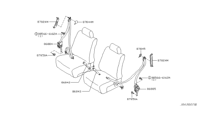 2003 Infiniti Q45 Belt Assembly-Front Seat Buckle,LH Diagram for 86843-AS502