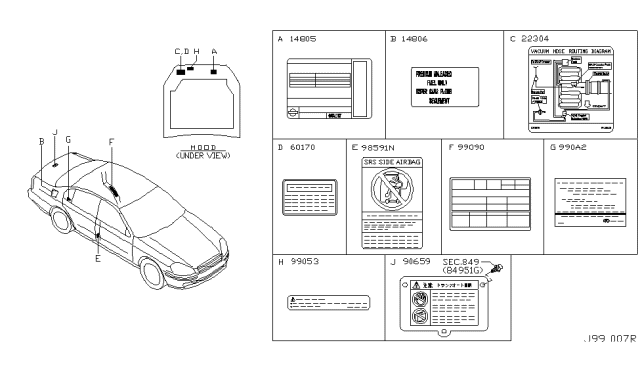 2004 Infiniti Q45 Caution Plate & Label Diagram 2