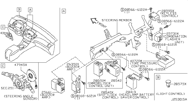 2005 Infiniti Q45 Control Assembly Shift Lock Diagram for 28540-AT30A