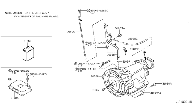 2002 Infiniti Q45 Control Unit-Shift Diagram for 31036-AR100