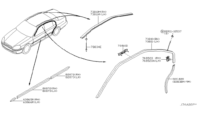 2005 Infiniti Q45 Moulding-Roof Drip,LH Diagram for 73855-AR016