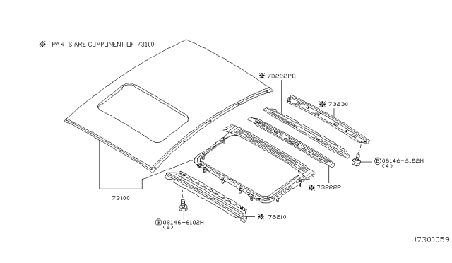 2005 Infiniti Q45 Roof Panel & Fitting Diagram 2