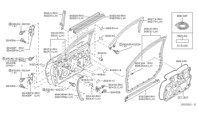 2002 Infiniti Q45 Sash Assy-Front Door,Front RH Diagram for 80218-AR000