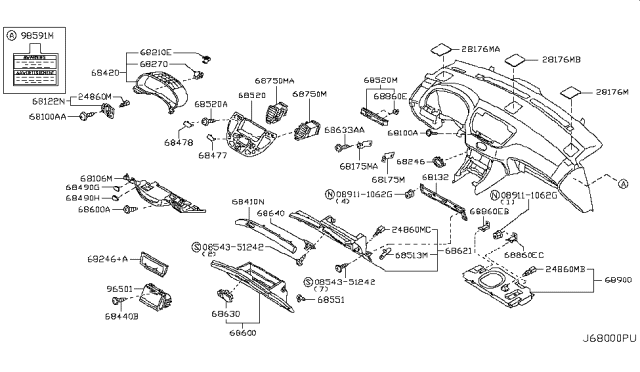 2006 Infiniti Q45 Instrument Panel,Pad & Cluster Lid Diagram 3