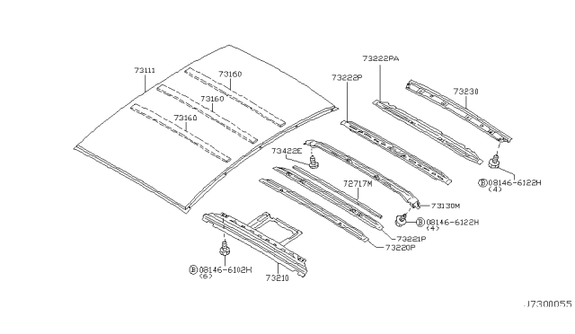 2002 Infiniti Q45 Rail Roof Front Diagram for 73230-AR000