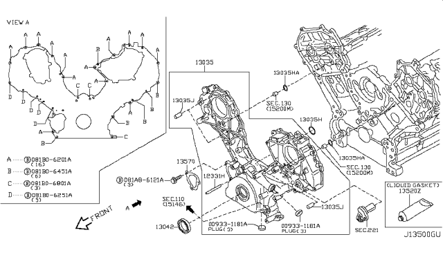 2006 Infiniti Q45 Front Cover,Vacuum Pump & Fitting Diagram 2