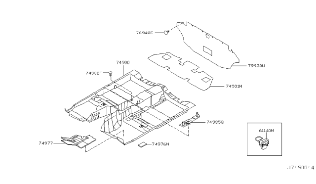 2006 Infiniti Q45 Spacer-Front Floor Diagram for 74977-AR200