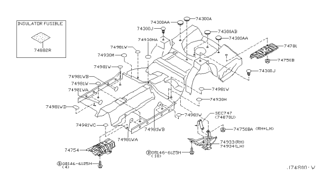 2003 Infiniti Q45 INSULATOR-Floor RLH Diagram for 748A3-AR000