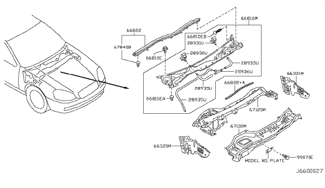 2006 Infiniti Q45 Windshield Washer Nozzle Assembly, Right Diagram for 28930-AR200