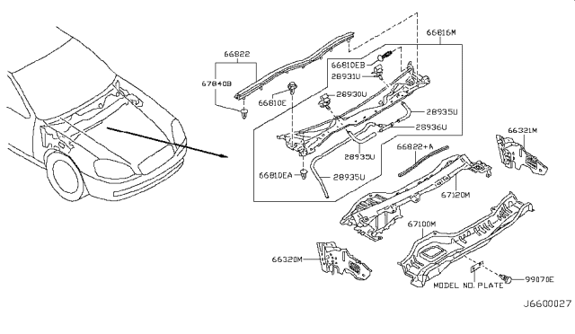 2004 Infiniti Q45 Cowl Top & Fitting Diagram