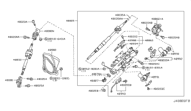 2006 Infiniti Q45 Joint Assembly Steering Column Upper Diagram for 48070-AR20A