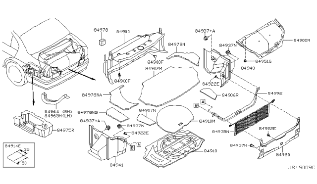 2006 Infiniti Q45 Trunk & Luggage Room Trimming Diagram 2