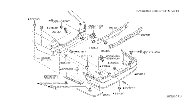 2005 Infiniti Q45 Energy ABSORBER-Rear Bumper Diagram for 85090-AR201