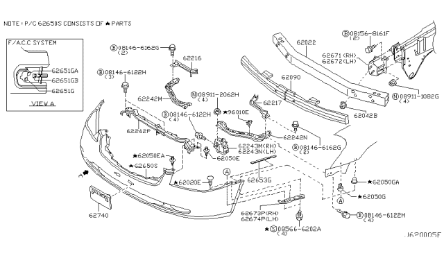 2003 Infiniti Q45 Plug Bumper Diagram for 62073-AR210