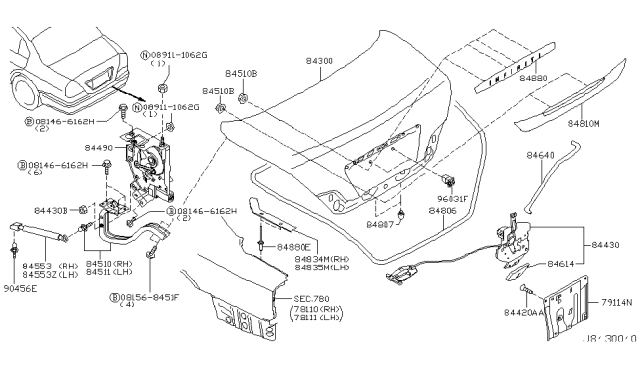 2006 Infiniti Q45 Motor-Auto Trunk Lid Diagram for 84490-CW50A