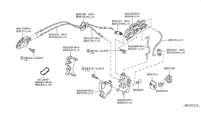 2005 Infiniti Q45 Cover-Front Door Lock,LH Diagram for 80563-AR000