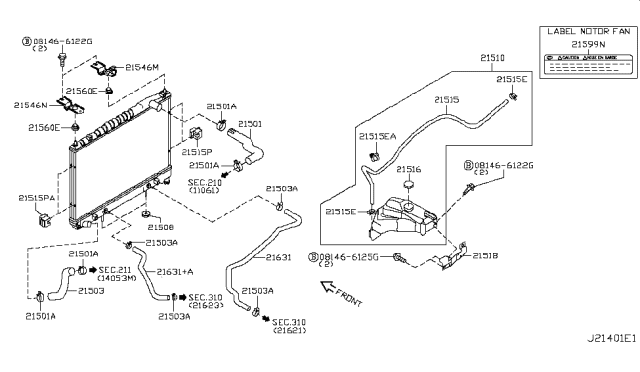 2005 Infiniti Q45 Label-Caution,Motor Fan Diagram for 21599-89916