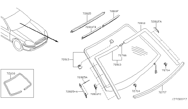 2003 Infiniti Q45 Windshield Glass Diagram for 72700-AR202