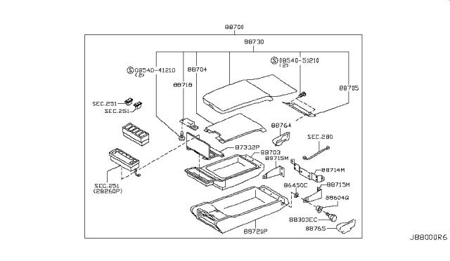 2005 Infiniti Q45 Cover-ARMREST Bracket,L Diagram for 88764-AR603