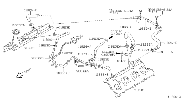 2002 Infiniti Q45 Blow By Gas Hose Diagram for 11826-AR280