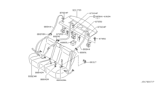 2003 Infiniti Q45 Belt Assembly-Rear Seat Tongue Diagram for 88844-AS500