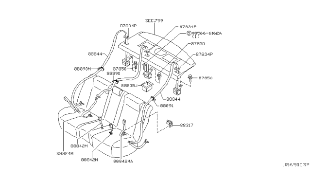 2003 Infiniti Q45 Belt Assembly-Rear Seat Tongue Diagram for 88844-AS502