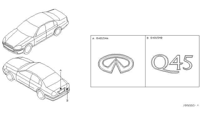 2006 Infiniti Q45 Trunk Lid Emblem Diagram for 84895-AT500