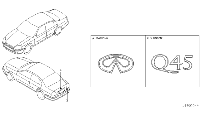 2005 Infiniti Q45 Emblem & Name Label Diagram 1