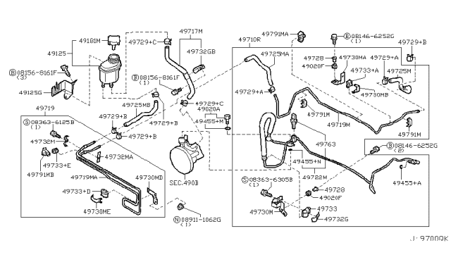 2003 Infiniti Q45 Power Steering Tube Assembly Diagram for 49726-AR201