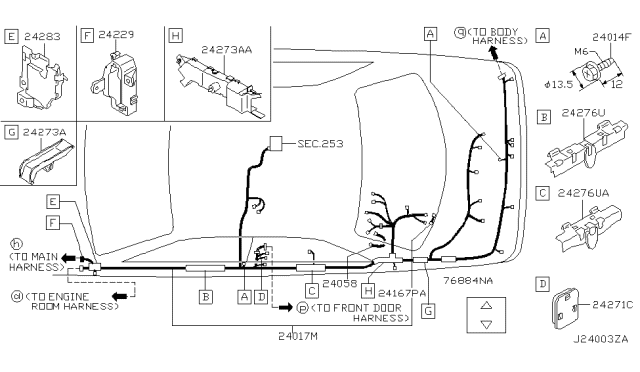 2004 Infiniti Q45 HARNESS-BODY, N Diagram for 24017-AS215