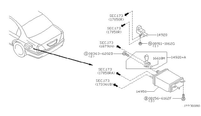 2004 Infiniti Q45 CANISTER Assembly-EVAPORATION Diagram for 14950-3H001