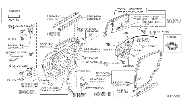 2002 Infiniti Q45 Seal-Rear Door Partition, RH Diagram for 82838-AR021