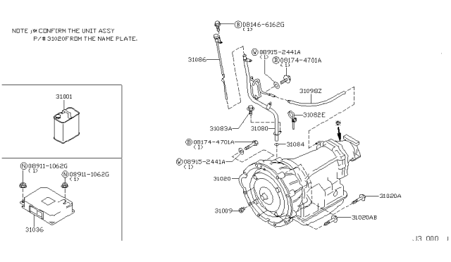 2005 Infiniti Q45 Transmission Assembly - Automatic Diagram for 31020-CW50C