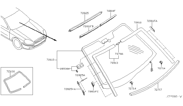 2006 Infiniti Q45 Joint-Windshield Moulding Diagram for 72766-AR000